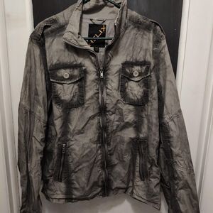 Helix Softshell Distressed Jacket Men Size Large Full Zip Acid Wash 100% Cotton